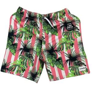 Hurley Boys Pink Tropical Stripe 4-Way Stretch Swim Trunks Board Shorts Large L